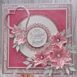 Luxury Handmade Birthday - Azalea Pink, white & green Birthday card with spray of flowers & heart