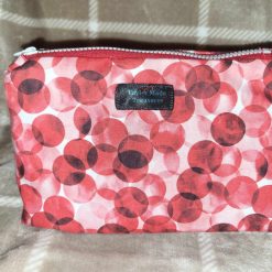 HANDMADE MAKE UP BAG, ZIP POUCH - Red Spotty Fabric 18cm X 12cm X 8cm