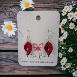 Red Lampwork Glass Spiral Earrings