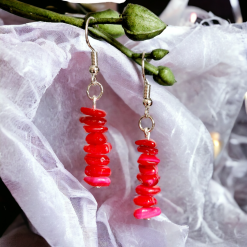 A Beautiful Pair of Red Coral Imitation Gemstone Dangle Silver Hook Earrings 3 A Beautiful Pair of Red Coral Imitation Gemstone Dangle Silver Hook Earrings 3