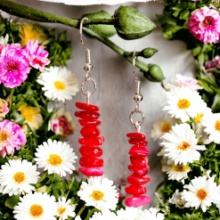 A Beautiful Pair of Red Coral Imitation Gemstone Dangle Silver Hook Earrings 1 A Beautiful Pair of Red Coral Imitation Gemstone Dangle Silver Hook Earrings 1