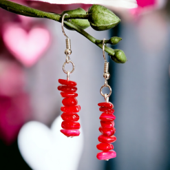 A Beautiful Pair of Red Coral Imitation Gemstone Dangle Silver Hook Earrings 2 A Beautiful Pair of Red Coral Imitation Gemstone Dangle Silver Hook Earrings 2