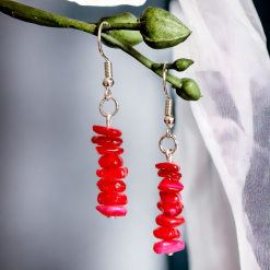 A Beautiful Pair of Red Coral Imitation Gemstone Dangle Silver Hook Earrings 5 A Beautiful Pair of Red Coral Imitation Gemstone Dangle Silver Hook Earrings 5
