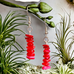 A Beautiful Pair of Red Coral Imitation Gemstone Dangle Silver Hook Earrings