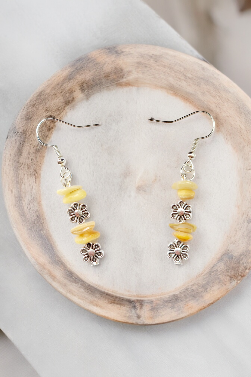 Photoroom-20240531_172859 A Beautiful Pair of Yellow Aventurine and Silver Daisies Dangle Earrings 3