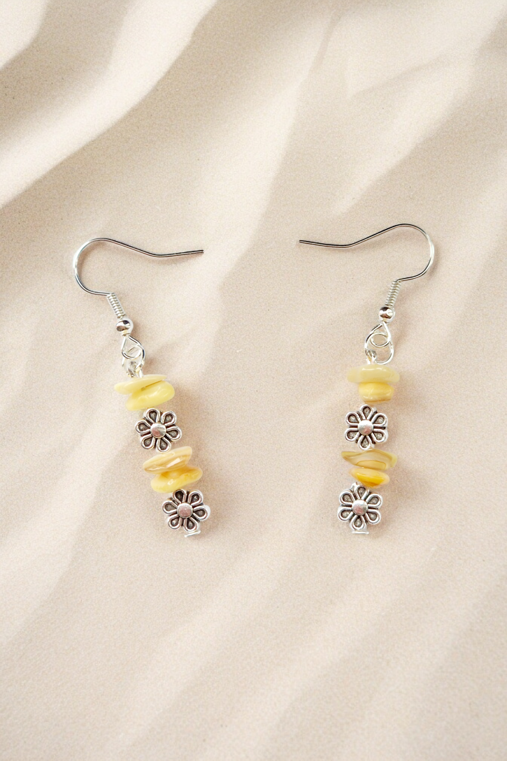 Photoroom-20240531_173041 A Beautiful Pair of Yellow Aventurine and Silver Daisies Dangle Earrings 2