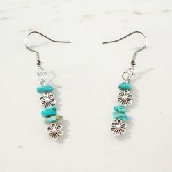 A Beautiful Pair of Turquoise Gemstone and Silver Daisies Dangle Earrings 4 A Beautiful Pair of Turquoise Gemstone and Silver Daisies Dangle Earrings 4