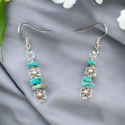 A Beautiful Pair of Turquoise Gemstone and Silver Daisies Dangle Earrings 3 A Beautiful Pair of Turquoise Gemstone and Silver Daisies Dangle Earrings 3