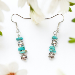 A Beautiful Pair of Turquoise Gemstone and Silver Daisies Dangle Earrings 2 A Beautiful Pair of Turquoise Gemstone and Silver Daisies Dangle Earrings 2