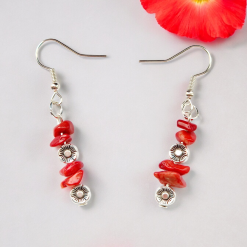 A Beautiful Pair of Red Coral Imitation Gemstone and Silver Poppies Dangle Earrings 1 A Beautiful Pair of Red Coral Imitation Gemstone and Silver Poppies Dangle Earrings 1