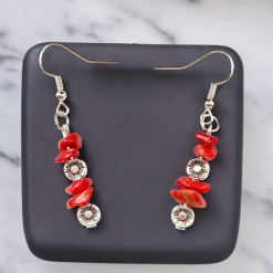 A Beautiful Pair of Red Coral Imitation Gemstone and Silver Poppies Dangle Earrings 2 A Beautiful Pair of Red Coral Imitation Gemstone and Silver Poppies Dangle Earrings 2