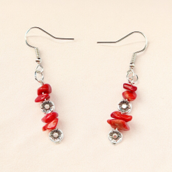 A Beautiful Pair of Red Coral Imitation Gemstone and Silver Poppies Dangle Earrings 3 A Beautiful Pair of Red Coral Imitation Gemstone and Silver Poppies Dangle Earrings 3