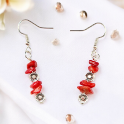 A Beautiful Pair of Red Coral Imitation Gemstone and Silver Poppies Dangle Earrings 4 A Beautiful Pair of Red Coral Imitation Gemstone and Silver Poppies Dangle Earrings 4
