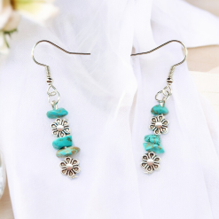 A Beautiful Pair of Turquoise Gemstone and Silver Daisies Dangle Earrings 1 A Beautiful Pair of Turquoise Gemstone and Silver Daisies Dangle Earrings 1