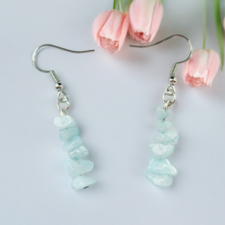 A Beautiful Pair of Blue Opal Gemstone Dangle Silver Hook Earrings