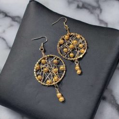 E - Wire Wrapped Gold Pearlised 30mm Hoop Earrings