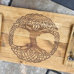 Rustic Engraved Tray -Celtic Tree of Life with metal or leather handles - message me your preference re. tree of life design, handles, stain and finish