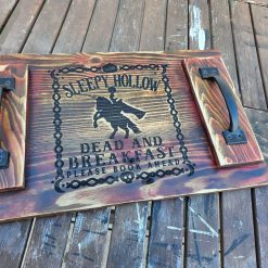 Rustic Engraved Tray -Celtic Knot with metal or leather handles - message me your preference re. handles, stain and finish