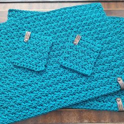 Crochet set of two placemats plus two cup coasters