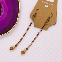 Bronze Chain & Crystal Drop Earrings