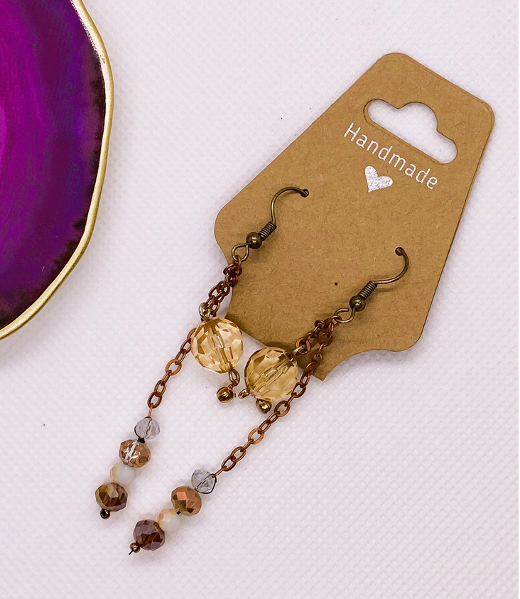 Bronze & Golden Crystal Drop Earrings Bronze & Golden Crystal Drop Earrings