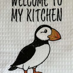 Personalised Embroidered Tea Towel Puffin Design 1 Personalised Embroidered Tea Towel Puffin Design 1
