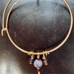 Gold Tone Adjustable  Purple Charm Bracelet