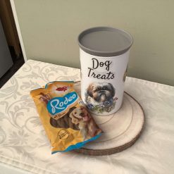 HANDMADE DECOUPAGED GLASS DOG TREAT JAR SHIH TZU DESIGN