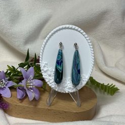 Banded Turquoise Stone Drop Earrings Silver