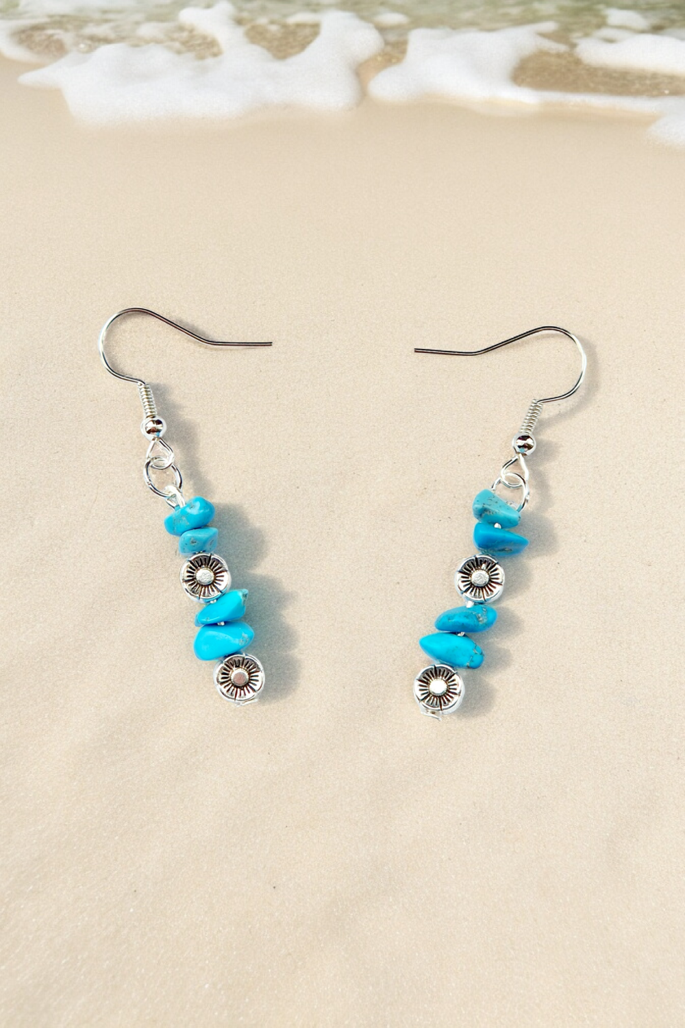A Beautiful Pair of Malachite Gemstone and Silver Poppies Dangle Earrings A Beautiful Pair of Malachite Gemstone and Silver Poppies Dangle Earrings