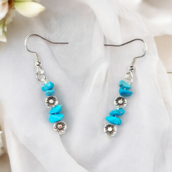 A Beautiful Pair of Malachite Gemstone and Silver Poppies Dangle Earrings