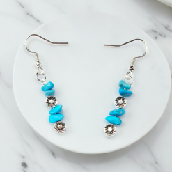 A Beautiful Pair of Malachite Gemstone and Silver Poppies Dangle Earrings 4 A Beautiful Pair of Malachite Gemstone and Silver Poppies Dangle Earrings 4