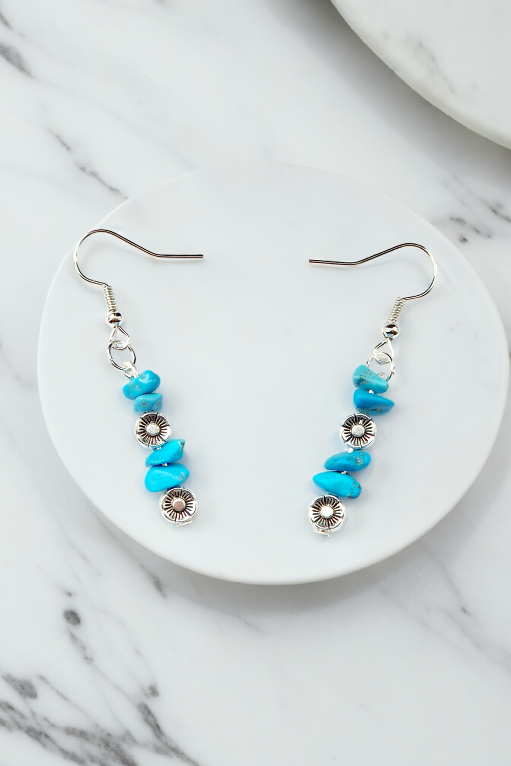 A Beautiful Pair of Malachite Gemstone and Silver Poppies Dangle Earrings A Beautiful Pair of Malachite Gemstone and Silver Poppies Dangle Earrings