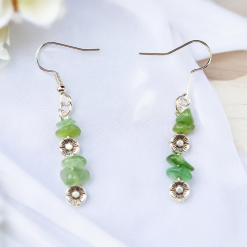 A Beautiful Pair of Green Aventurine Gemstone and Silver Poppies Dangle Earrings 2