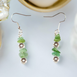 A Beautiful Pair of Green Aventurine Gemstone and Silver Poppies Dangle Earrings 3
