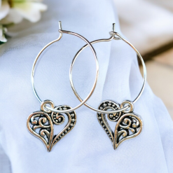 A Beautiful Pair of Silver Heart Hoop Earrings 5 A Beautiful Pair of Silver Heart Hoop Earrings 5