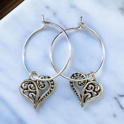 A Beautiful Pair of Silver Heart Hoop Earrings 4 A Beautiful Pair of Silver Heart Hoop Earrings 4