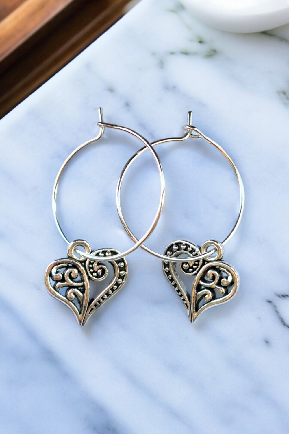 A Beautiful Pair of Silver Heart Hoop Earrings A Beautiful Pair of Silver Heart Hoop Earrings