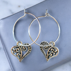 A Beautiful Pair of Silver Heart Hoop Earrings 3 A Beautiful Pair of Silver Heart Hoop Earrings 3