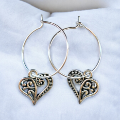 A Beautiful Pair of Silver Heart Hoop Earrings 2 A Beautiful Pair of Silver Heart Hoop Earrings 2