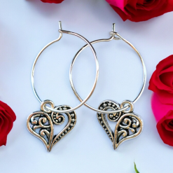 A Beautiful Pair of Silver Heart Hoop Earrings