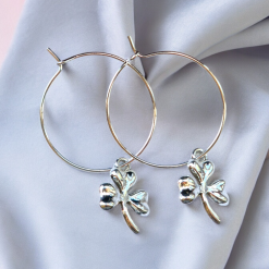 A Beautiful Pair of Silver Shamrock Hoop Earrings