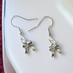 A Beautiful Pair of Silver Bow Drop Hook Earrings 2