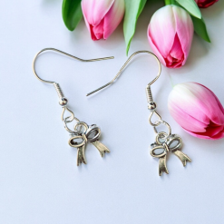 A Beautiful Pair of Silver Bow Drop Hook Earrings