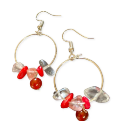 Poppy Red Silver Hoop Drop Earrings
