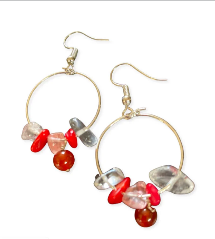 Poppy Red Silver Hoop Drop Earrings Poppy Red Silver Hoop Drop Earrings