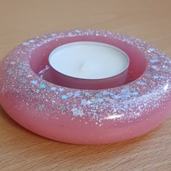 Handmade Resin Pink Tealight Holder, Trinket Dish, Jewellery Holder, Ring Holder