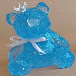 Handmade Resin Blue Glitter Geometric sitting Teddy Bear Keepsake