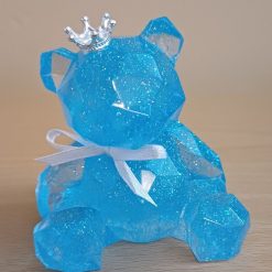 Handmade Resin Blue Glitter Geometric sitting Teddy Bear Keepsake 2 Handmade Resin Blue Glitter Geometric sitting Teddy Bear Keepsake 2