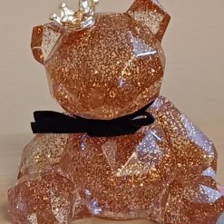 Handmade Resin Bronze Glitter Geometric sitting Teddy Bear Keepsake